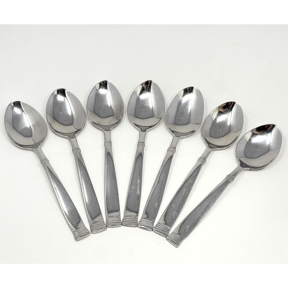 Wallace NAPOLI Glossy Dinner Place Soup Spoons 7” Stainless Flatware Set Of 7